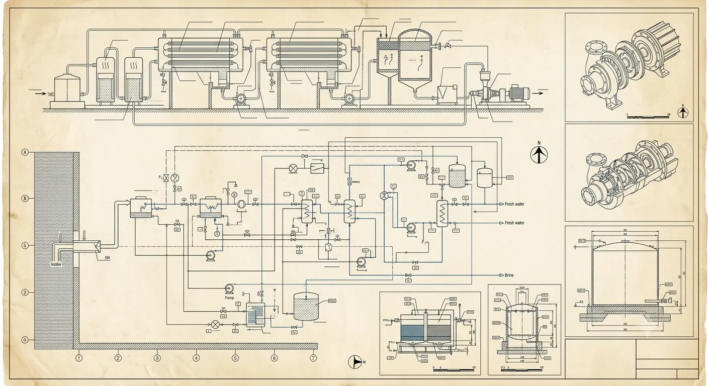 Detailed engineering blueprint of a Sumo East water treatment system